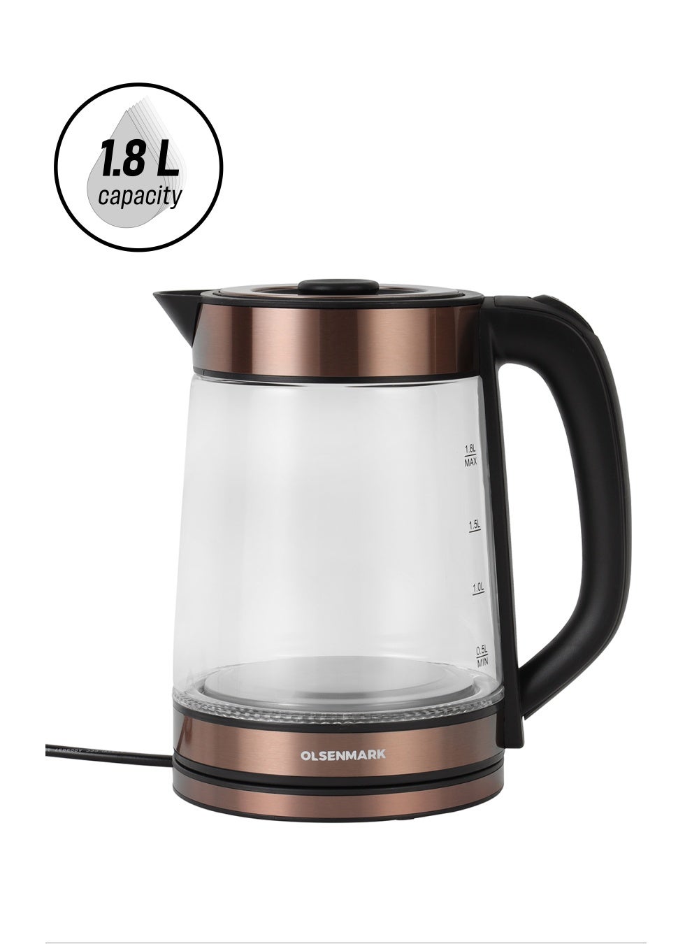 Electric Glass Kettle With Water Level Indicator and Automatic Cut-Off 1.8 L 1500 W OMK7006 MULTI COLOUR