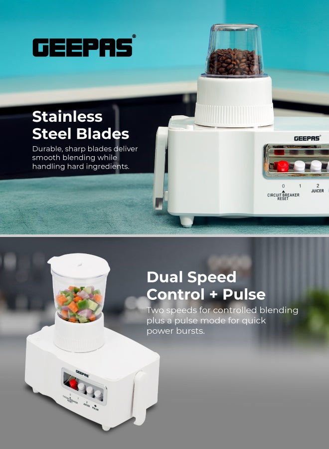 جيباس محضر طعام متعدد الوظائف 4 في 1 مع وعاء بلاستيكي وشفرات SS و2 تحكم في السرعة مع نبض 1.8 لتر 650.0 وات GSB5439NV أبيض 1.8 L 650 W GSB5439NV أبيض - Image 4