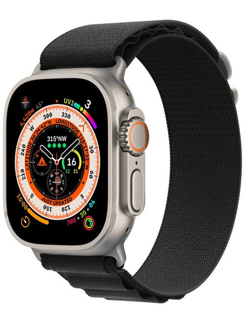 Smart Watch 49mm Series 8 Ultra Waterproof Health Monitor Sport Fitness Tracker Big Display Alloy Case with Nylon Alpine Loop Band for iOS Android Black
