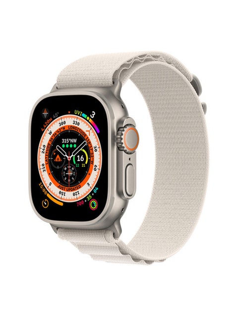 Smart Watch 49mm Series 8 Ultra Waterproof Health Monitor Sport Fitness Tracker Big Display Alloy Case with Nylon Alpine Loop Band for iOS Android White