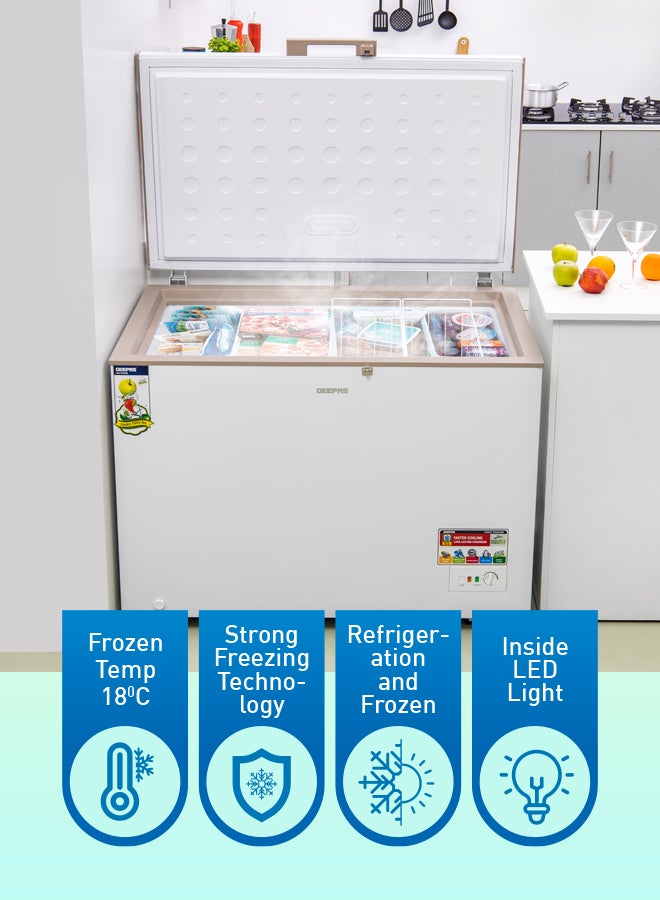 GEEPAS - Chest Freezer Storage Capacity with 316 L (11.2 Cb.Ft ),Frozen Temperature: 18-Degrees Celsius, HCF And FCKW Free, Highly Efficient Monolithic Foaming And Compressor Switch Off Function, Includes Lock And Key And 2 Food Baskets 316 L 155 W GCF3702WSH White - Image 1