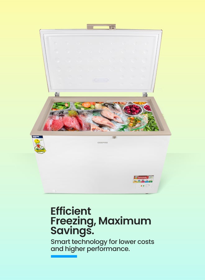 GEEPAS - Chest Freezer Storage Capacity with 316 L (11.2 Cb.Ft ),Frozen Temperature: 18-Degrees Celsius, HCF And FCKW Free, Highly Efficient Monolithic Foaming And Compressor Switch Off Function, Includes Lock And Key And 2 Food Baskets 316 L 155 W GCF3702WSH White - Image 1