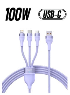 Baseus Fast Charging USB Type C 100W, Lightning Charge for iPhone 14 Pro Max, and Micro 18W, Data Cable 1.2M Compatible for Apple 13 12 11, MacBook, iPad, Samsung, Huawei, and More Purple  - Image 1