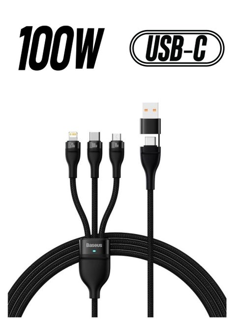 Fast Charging USB + C to Type C 100W, Lightning 20W for iPhone 14 Pro Max, and Micro 18W, Data Cable 1.2M Compatible for Apple 13 12 11, MacBook, iPad, Samsung, Huawei, and More Black