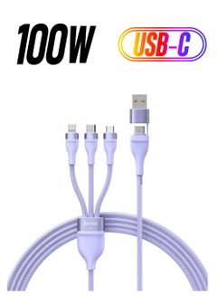 Fast Charging USB + C to Type C 100W, Lightning 20W for iPhone 14 Pro Max, and Micro 18W, Data Cable 1.2M Compatible for Apple 13 12 11, MacBook, iPad, Samsung, Huawei, and More Purple