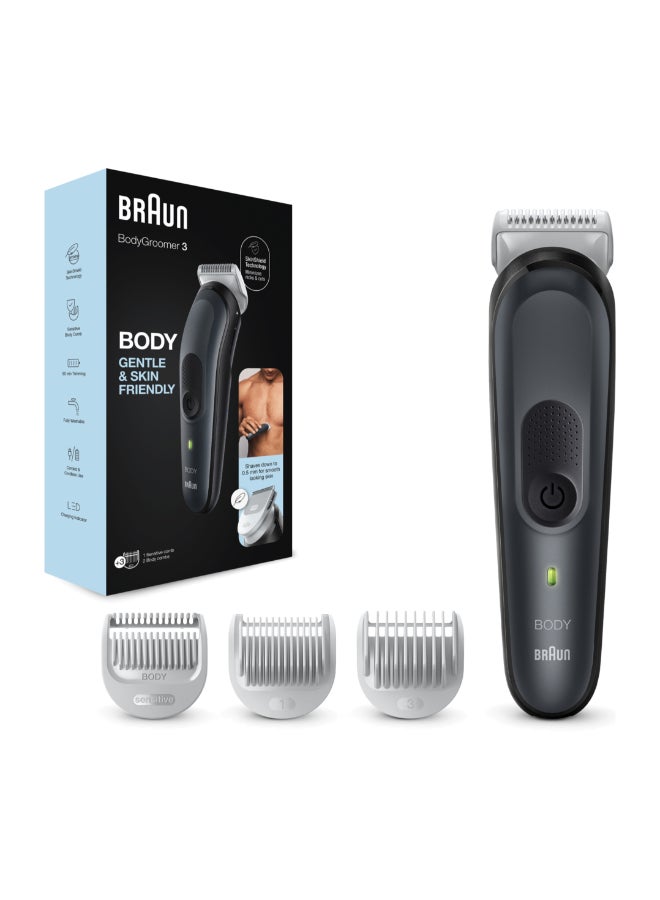 BRAUN Body Groomer 3 For Men, Bg3340, Manscaping Tool, Skinshield Technology, Sensitive Comb, Lifetime Sharp Metal Blade, Body Groomer For Men, Gray/Black Multicolor 