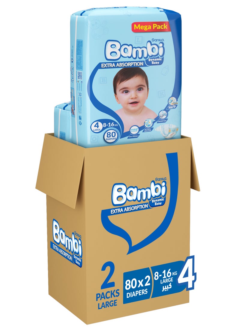 Sanita Bambi Size 4, Large, 8-16 Kg, Mega Pack, 160 Diapers