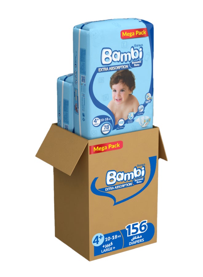 Sanita Bambi Size 4+, Large+, 10-18 Kg, Mega Pack, 156 Diapers 