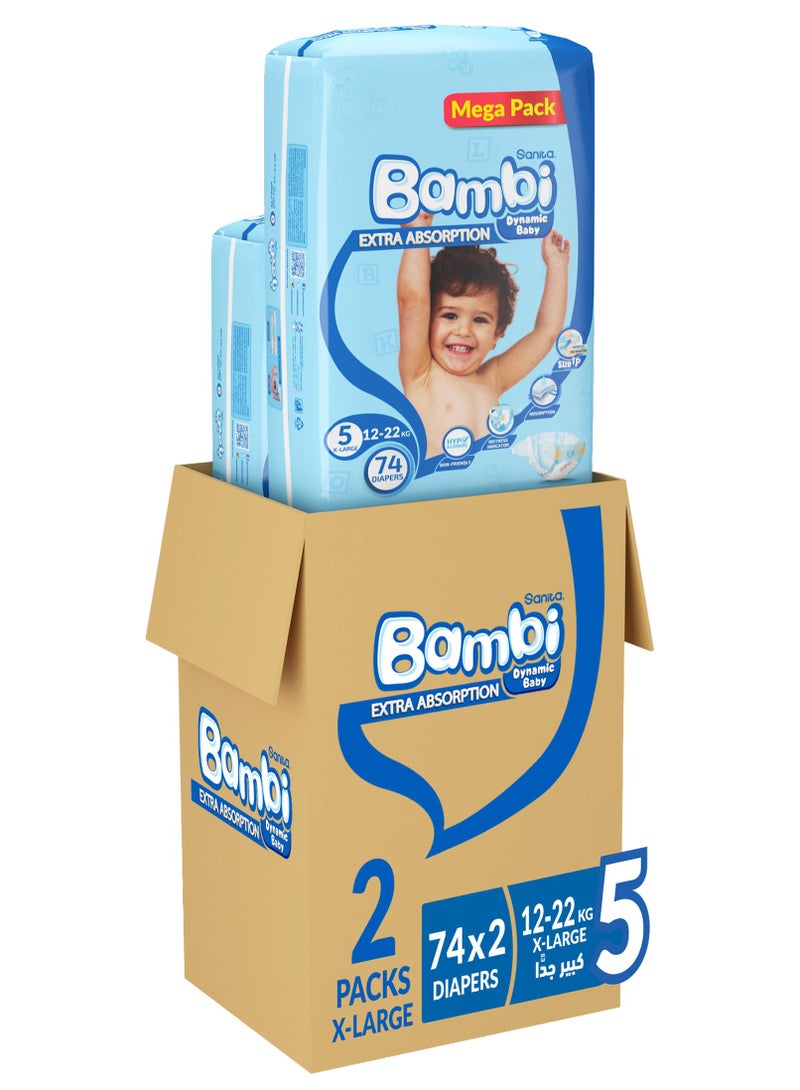 Sanita Bambi Size 5, Xl, 13-25 Kg, Mega Pack, 148 Diapers - Image 1