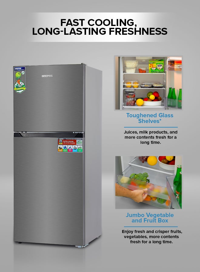 GEEPAS 180L Total No Frost Refrigerator (49L/131L) - Double Door, Multi-Airflow, Unbreakable Glass - Metallic Grey GRF2522SXN Grey - Image 5