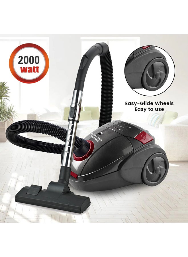 SONASHI - Canister Vacuum Cleaner | 2PC Plastic Insert Tube with Automatic Rewinding Wire | Lower Noise Design with Washable Cloth Dust Bag | Powerful Performance 1.5 L 1400 W SVC-9031 Black/Red - Image 1