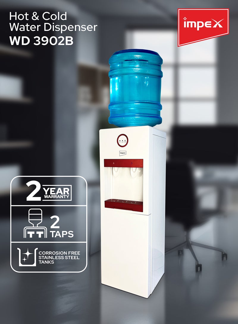 Impex Hot & Cold Water Dispenser - Stainless Steel Tanks, Compression Cooling, Storage & Cup Cabinet, Indication Light, 3L Cooling Tank, 1L Boil Tank, Heating Power - Ideal for Home or Office Use WD 3902 B White  - Image 2