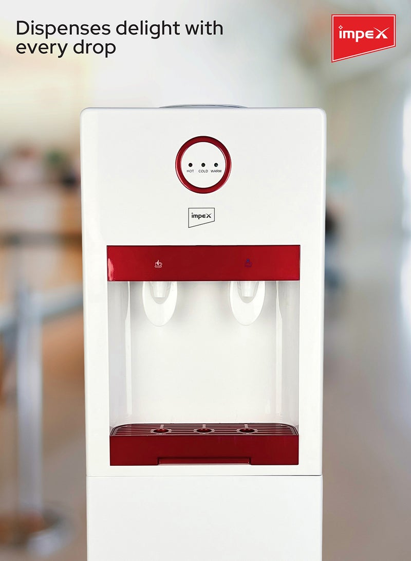 Impex Hot & Cold Water Dispenser - Stainless Steel Tanks, Compression Cooling, Storage & Cup Cabinet, Indication Light, 3L Cooling Tank, 1L Boil Tank, Heating Power - Ideal for Home or Office Use WD 3902 B White  - Image 5