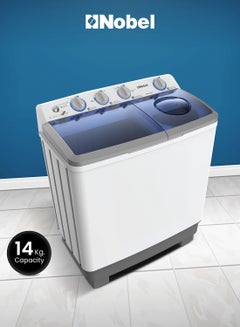 Nobel 14/6.5 Kg Twin Tub Semi-Automatic Washing Machine with 14KG washer and 6.5KG spin capacity, 550W Wash Power, PP Pulsator, Lint Filter, ABS Control Panel, Transparent Blue Cover, 1300 RPM, 15 Mins Wash Timer, Efficient Laundry Solution 14 kg NWM1400RH White  - Image 1