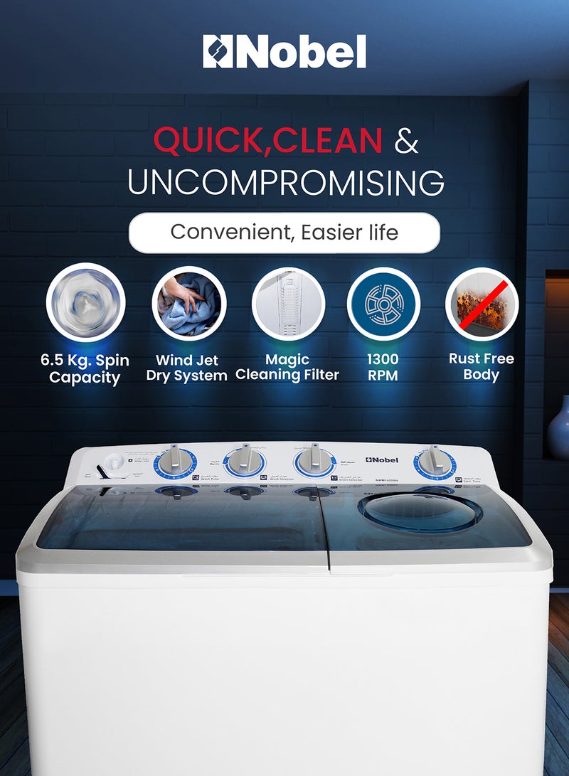 نوبل غسالة نصف أوتوماتيك بحوضين 14 kg NWM1400RH أبيض - Image 4