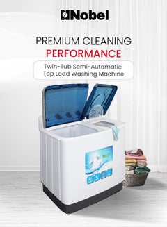 Nobel 14/6.5 Kg Twin Tub Semi-Automatic Washing Machine with 14KG washer and 6.5KG spin capacity, 550W Wash Power, PP Pulsator, Lint Filter, ABS Control Panel, Transparent Blue Cover, 1300 RPM, 15 Mins Wash Timer, Efficient Laundry Solution 14 kg NWM1400RH White  - Image 2