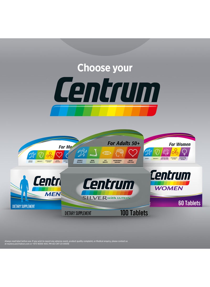 Centrum Silver With Lutein, 100 Tablets, Specially formulated for Adults 50+ - pnsku/N53368397A/45/_/1732618700/1216419c-c4e1-429f-b8cb-b2ff76788b3e