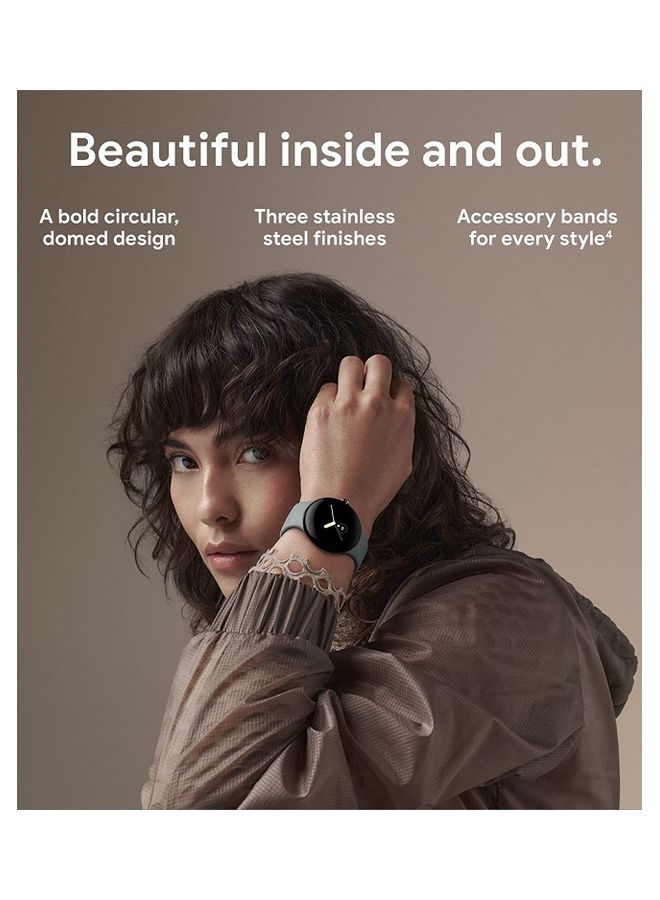 جوجل ساعة ذكية بيكسل اندرويد مع تتبع نشاط فيتبيت، معدل ضربات القلب، هيكل من الفولاذ المقاوم للصدأ، سوار اوبسيديان اكتيف باند واي فاي - Image 4