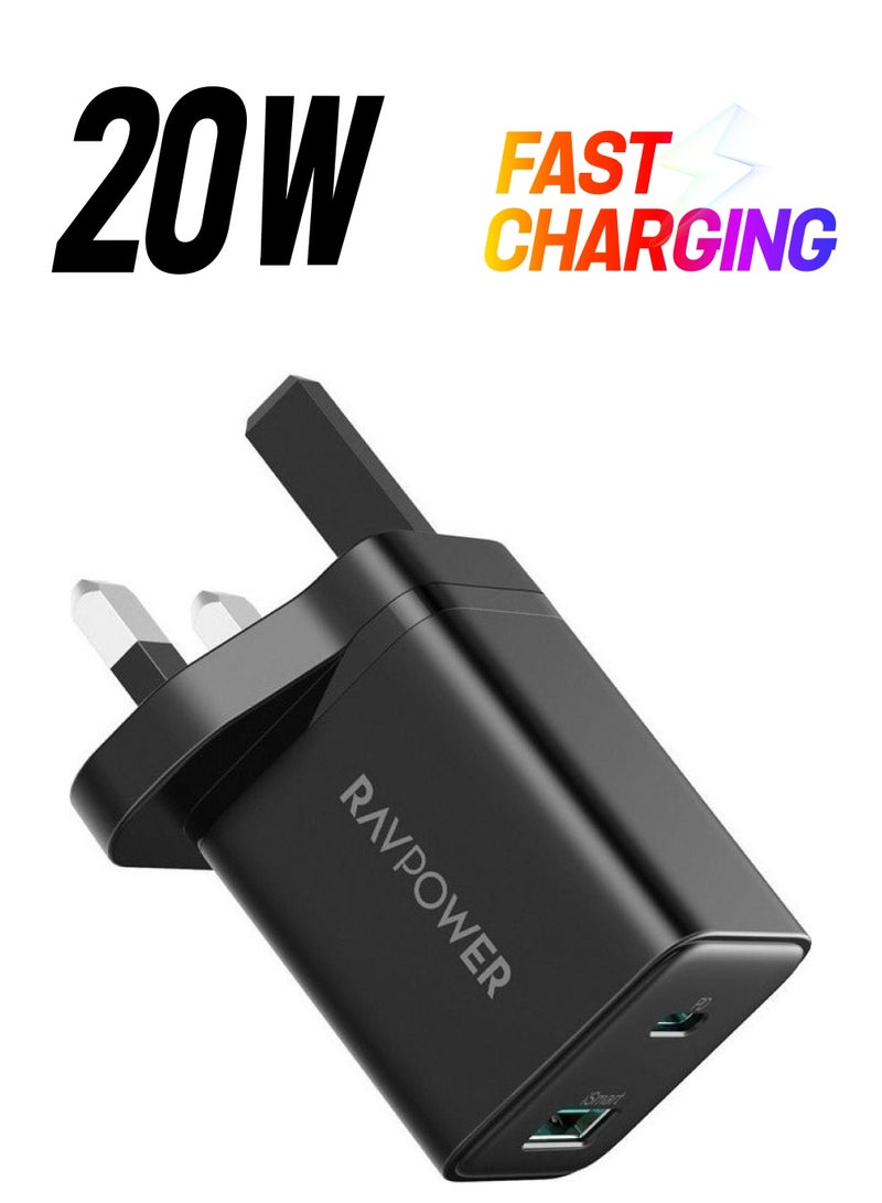 RAVPOWER 20W Wall Charger with 2 Charging Ports Black  - Image 1