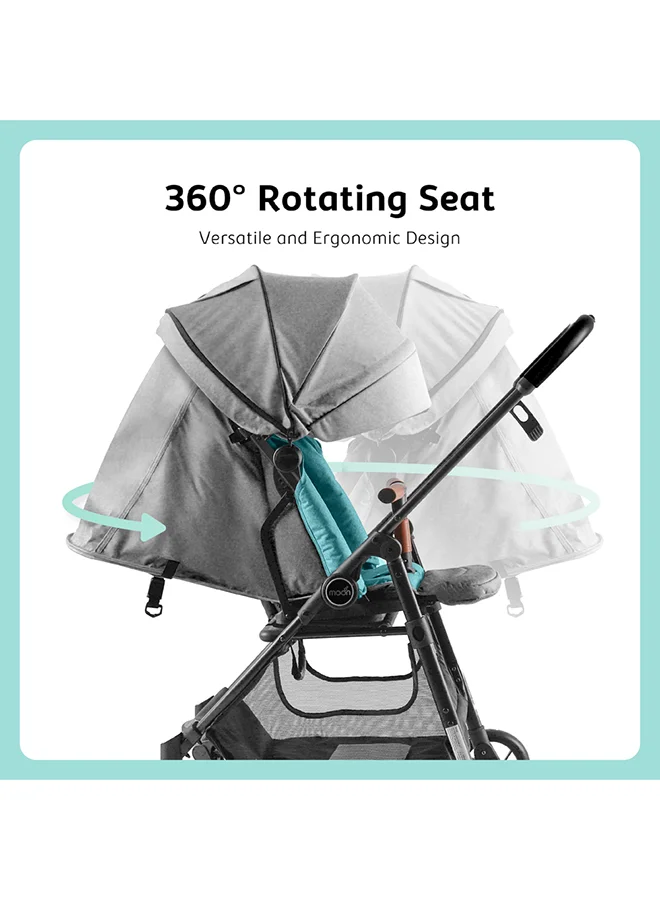 مون Revo 360° Rotating Baby Stroller – Foldable Pushchair with Storage Basket, Lightweight, Compact, Suitable Newborns And Toddlers – Grey