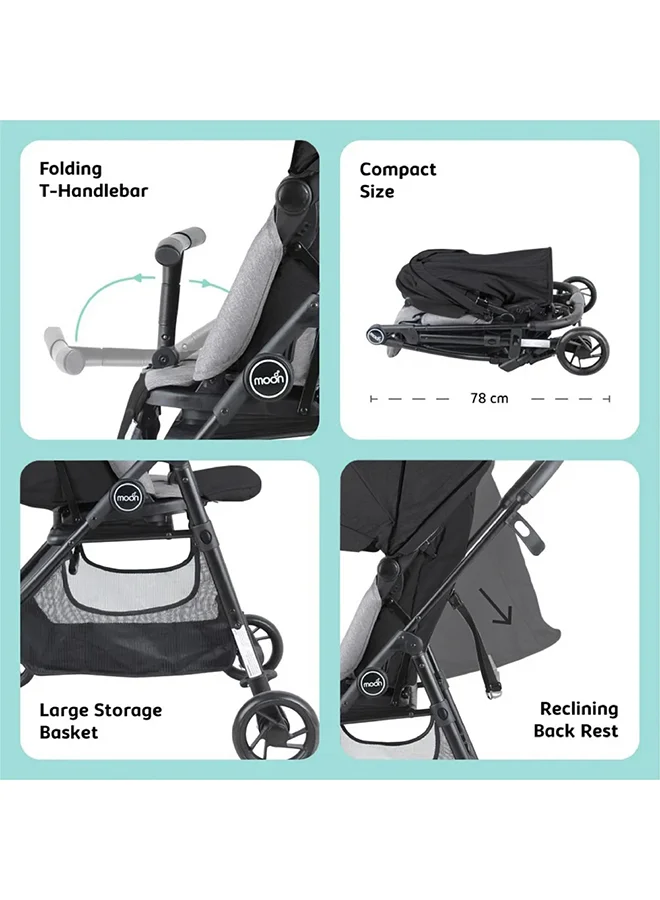 Moon Revo 360° Rotating Baby Stroller – Foldable Pushchair with Storage Basket, Lightweight, Compact, Suitable Newborns And Toddlers – Black
