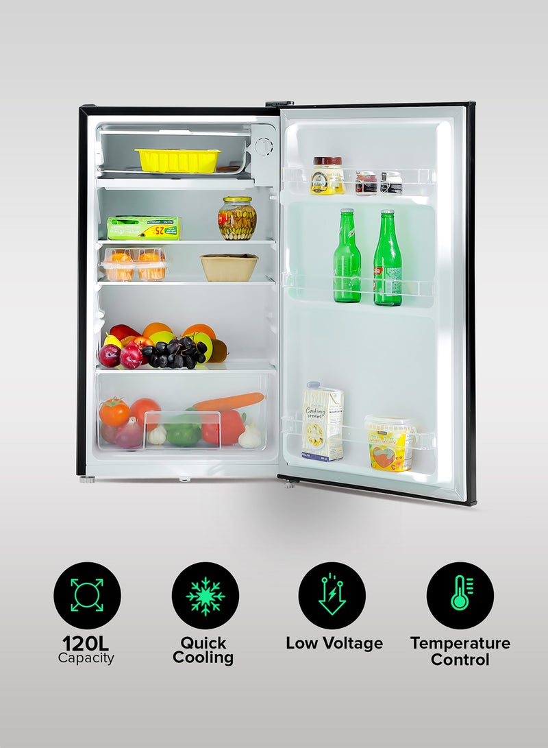 GEEPAS 120L Gross/92L Net Capacity, Single Door Mini Defrost Refrigerator With Retro Premium Design, Bottle Opener, Glass Shelves, Transparent Door Basket, Lock & Key, Low Noise, Low Voltage, Adjustable Front Wheel 120 L GRF1212BXE Black  - Image 2