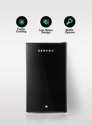 120L Gross/92L Net Capacity, Single Door Mini Defrost Refrigerator With Retro Premium Design, Bottle Opener, Glass Shelves, Transparent Door Basket, Lock & Key, Low Noise, Low Voltage, Adjustable Front Wheel 120 L GRF1212BXE Black - pnsku/N53369807A/45/_/1725947779/00fc4953-e08c-4c8a-b723-84256f24c65e