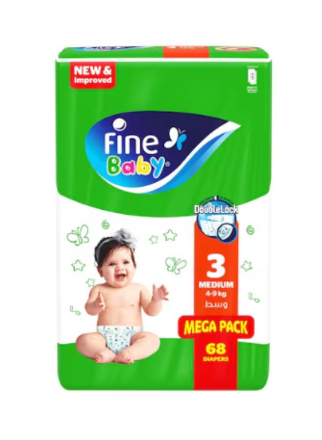فاين بيبي حفاضات أطفال، مقاس 3، متوسط 4-9 كجم، عبوة تحتوي على 136 حفاضة، بتقنية جديدة ومحسنة - Image 1