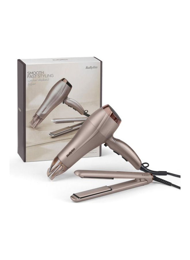 babyliss - Paddle Travel Dry Airbrush | DC Dryer 1900W-2300W | Professional 2300W Hair Dryer & Smooth Pro 235 Hair Straightener Set for Salon-Quality | Ceramic Plates | Frizz-Free Styling, 5514PSDE Beige - Image 1