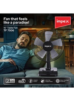 Impex Table Fan 16" - TF 7506 | 60W Silent Copper Motor | 3 Speed Settings | Stable Big Square Base | 1200 RPM | 5 Strong PP Blades | Powerful Airflow | Home & Office Use Black  - Image 2