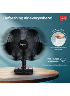 Impex Table Fan 16" - TF 7506 | 60W Silent Copper Motor | 3 Speed Settings | Stable Big Square Base | 1200 RPM | 5 Strong PP Blades | Powerful Airflow | Home & Office Use Black  - Image 5