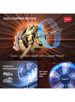 Impex Table Fan 16" - TF 7506 | 60W Silent Copper Motor | 3 Speed Settings | Stable Big Square Base | 1200 RPM | 5 Strong PP Blades | Powerful Airflow | Home & Office Use Black  - Image 3