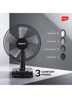 Impex Table Fan 16" - TF 7506 | 60W Silent Copper Motor | 3 Speed Settings | Stable Big Square Base | 1200 RPM | 5 Strong PP Blades | Powerful Airflow | Home & Office Use Black  - Image 4