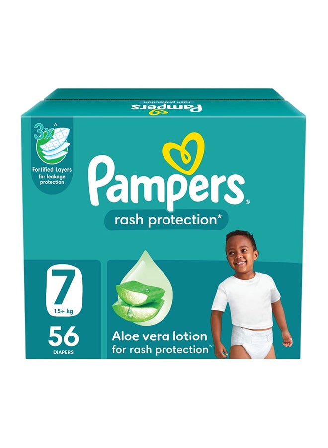 Pampers Baby  Dry Pampers With Aloe Vera Lotion And Leakage Protection, Size 7, 15+ kg, 56 Count  - Image 1