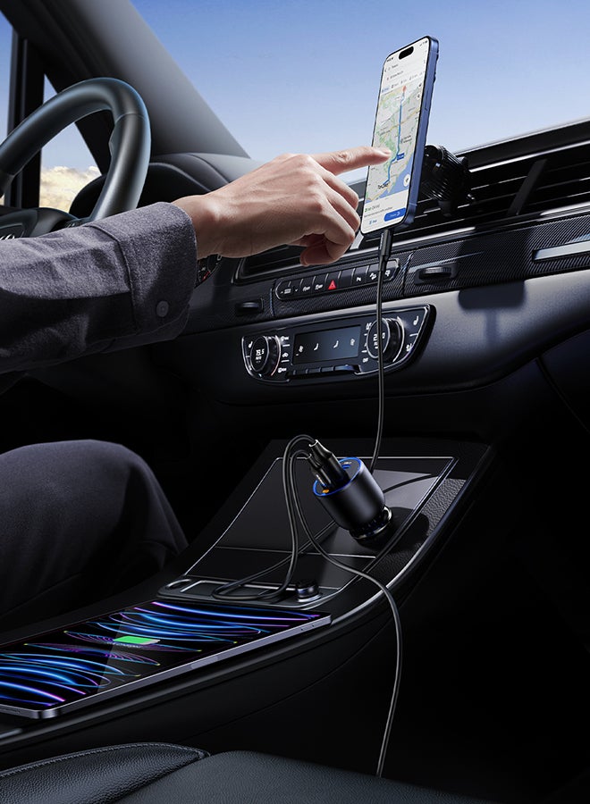 يو جرين - شاحن سيارة فائق السرعة 130 واط مع محول طاقة ب3 منافذ USB، وكيبل USB C 100 واط، وقابس للشحن السريع، للماك بوك ولابتوب وايباد وتابلت وايفون 15 برو ماكس/15 برو/ وسامسونج وهواوي وشاومي وون بلس وغيرها أسود - Image 1