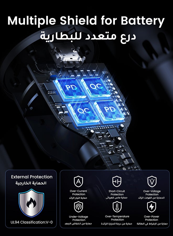 يو جرين - شاحن سيارة فائق السرعة 130 واط مع محول طاقة ب3 منافذ USB، وكيبل USB C 100 واط، وقابس للشحن السريع، للماك بوك ولابتوب وايباد وتابلت وايفون 15 برو ماكس/15 برو/ وسامسونج وهواوي وشاومي وون بلس وغيرها أسود - Image 1