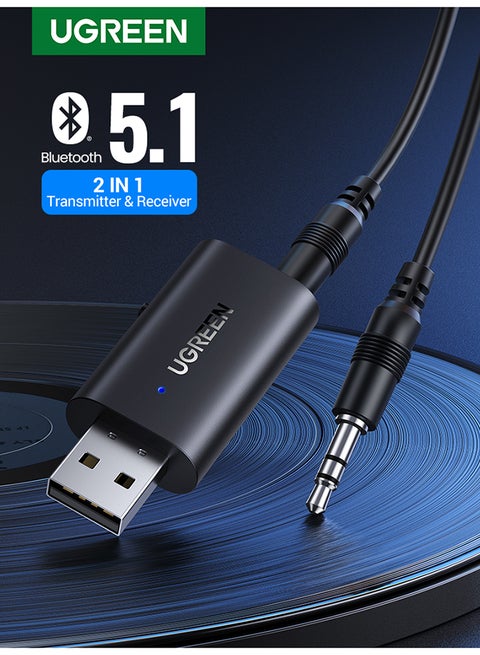 Car Bluetooth Adapter 5.1 Transmitter Receiver 3.5mm AUX Wireless Audio Transceiver Transmitter Black