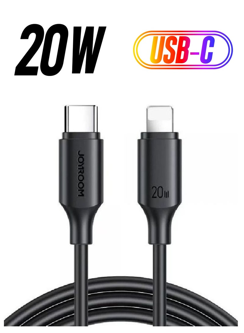 جوي روم كابل شحن بمنفذ Type C إلى لايتنينج يعمل بخاصية الشحن السريع بتقنية باور ديلفري بقدرة 20 وات لهواتف آيفون 12 و13 و14 وجميع السلسلة بطول 1 متر أسود - Image 1