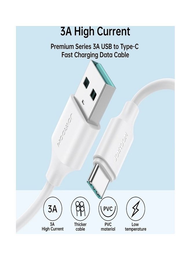 JOYROOM 3A USB-A To USB-C Type-C Fast Charging Data Cable 1M - White - Image 2
