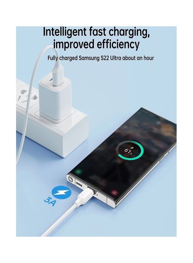 JOYROOM 3A USB-A To USB-C Type-C Fast Charging Data Cable 1M - White - Image 3