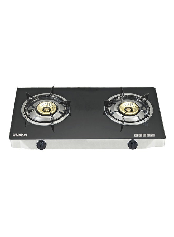 Nobel Gas Stove with Dual Gas Burner, 1 x 90mm Single Burner (3,0kW ) + 1 x 90mm Double Burner (3,5kW) with Glass Black Brass Glass Top Auto Ignition Double Burner NGT2111 Black  - Image 4