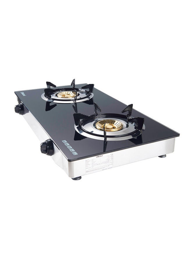Nobel Gas Stove with Dual Gas Burner, 1 x 90mm Single Burner (3,0kW ) + 1 x 90mm Double Burner (3,5kW) with Glass Black Brass Glass Top Auto Ignition Double Burner NGT2111 Black  - Image 2