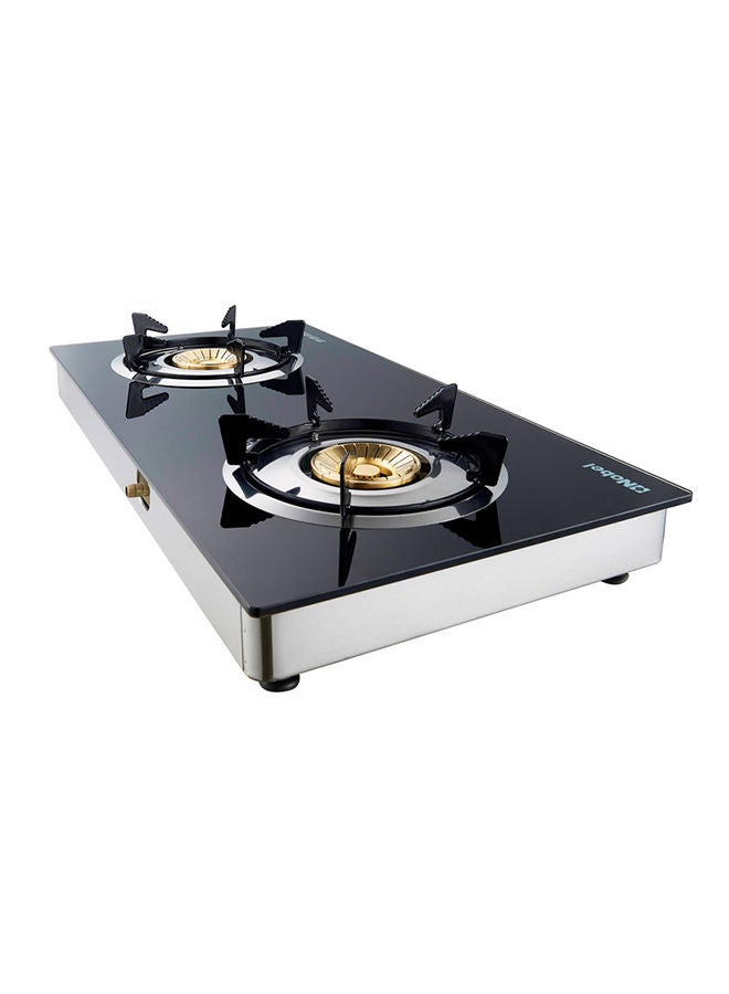 Nobel Gas Stove with Dual Gas Burner, 1 x 90mm Single Burner (3,0kW ) + 1 x 90mm Double Burner (3,5kW) with Glass Black Brass Glass Top Auto Ignition Double Burner NGT2111 Black  - Image 3