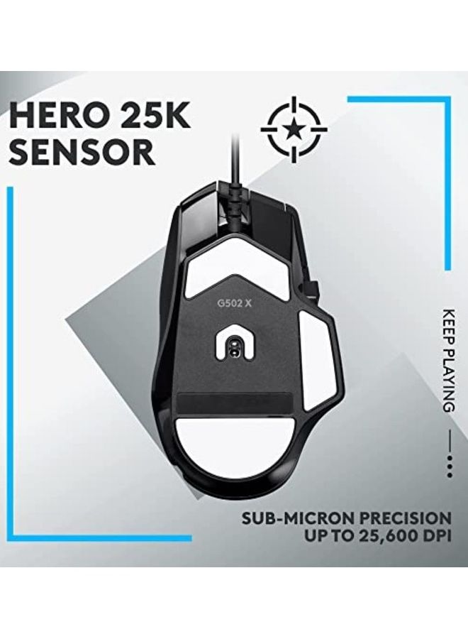 Logitech G502 X Wired Gaming Mouse - LIGHTFORCE hybrid optical-mechanical primary switches, HERO 25K gaming sensor, compatible with PC - macOS/Windows - Black - Image 3