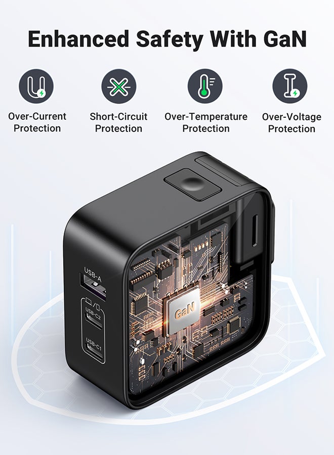 Ugreen - Nexode GaN 65W USB C Charger International Travel Charger Plug 3 Port Fast Wall Charger Head US UK EU Plug Laptop Charger For MacBook HP Dell Lenovo New iPhone 16 15 iPad Galaxy S24 Ultra NS Black - Image 1