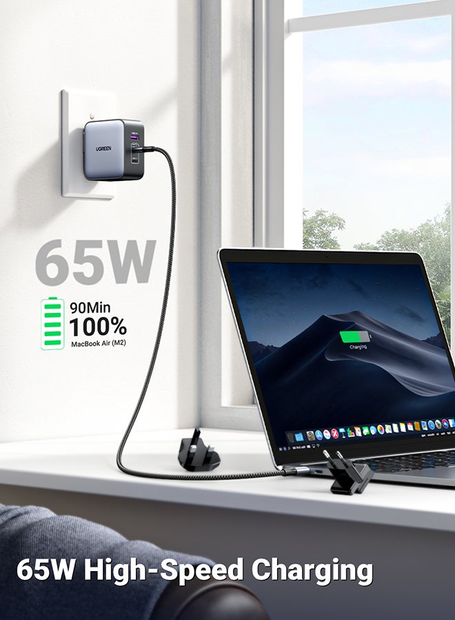 Ugreen - Nexode GaN 65W USB C Charger International Travel Charger Plug 3 Port Fast Wall Charger Head US UK EU Plug Laptop Charger For MacBook HP Dell Lenovo New iPhone 16 15 iPad Galaxy S24 Ultra NS Black - Image 1