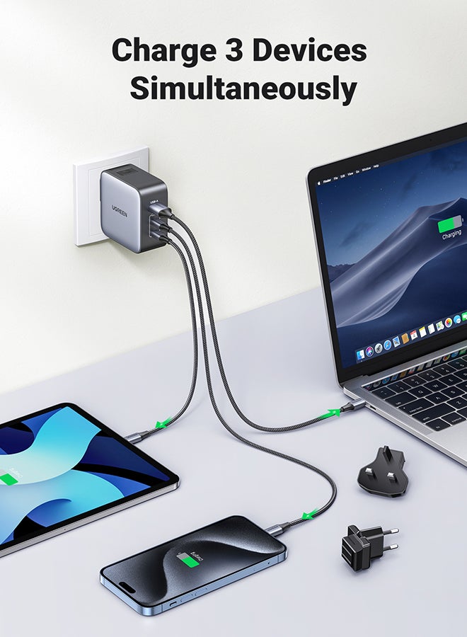 Ugreen - Nexode GaN 65W USB C Charger International Travel Charger Plug 3 Port Fast Wall Charger Head US UK EU Plug Laptop Charger For MacBook HP Dell Lenovo New iPhone 16 15 iPad Galaxy S24 Ultra NS Black - Image 1