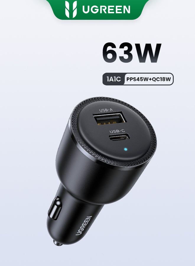 Ugreen 63W Car Charger Fast Charging iPhone 16 15 Pro Car Power Adapter Dual USB Ports Samsung 45W Fast Car Charger Type C For Galaxy S24 S23 Ultra MacBook Pro Air Xiaomi Apple Watch S10 Airpods 4 Black 