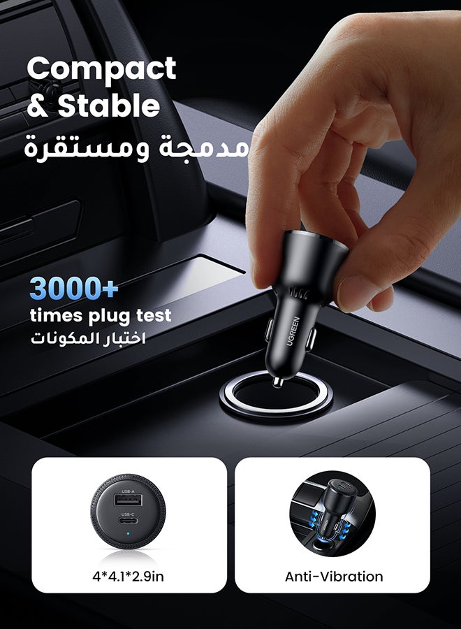 Ugreen - 63W Car Charger Fast Charging iPhone 16 15 Pro Car Power Adapter Dual USB Ports Samsung 45W Fast Car Charger Type C For Galaxy S24 S23 Ultra MacBook Pro Air Xiaomi Apple Watch S10 Airpods 4 Black - Image 1