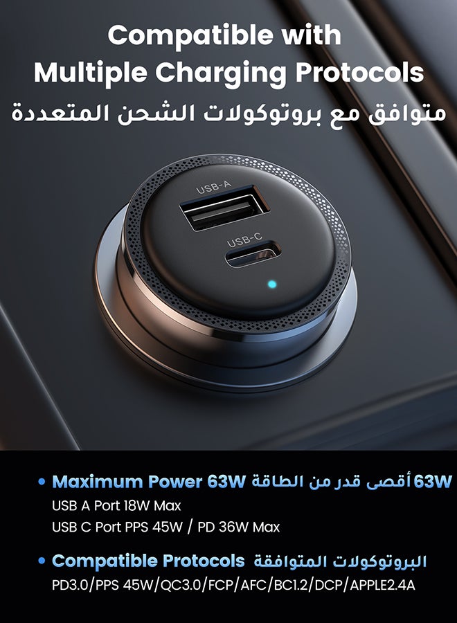 Ugreen - 63W Car Charger Fast Charging iPhone 16 15 Pro Car Power Adapter Dual USB Ports Samsung 45W Fast Car Charger Type C For Galaxy S24 S23 Ultra MacBook Pro Air Xiaomi Apple Watch S10 Airpods 4 Black - Image 1
